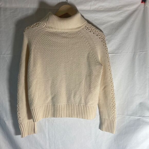 J. Crew Wool Blend Cable Knit Turtleneck Ruffle Trim Sweater Sz XXS - Picture 2 of 6